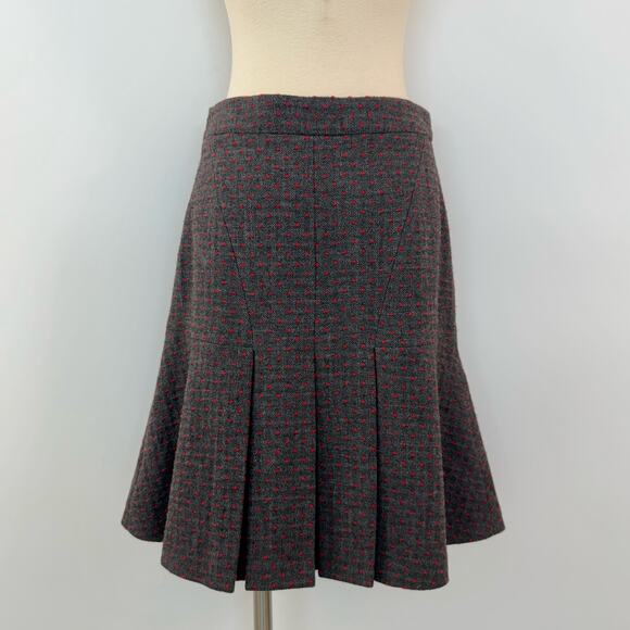 RED Valentino Flared Pleated Mini Skirt Wool Grey Red Dotted | Size 42 / US 6 - Picture 6 of 9